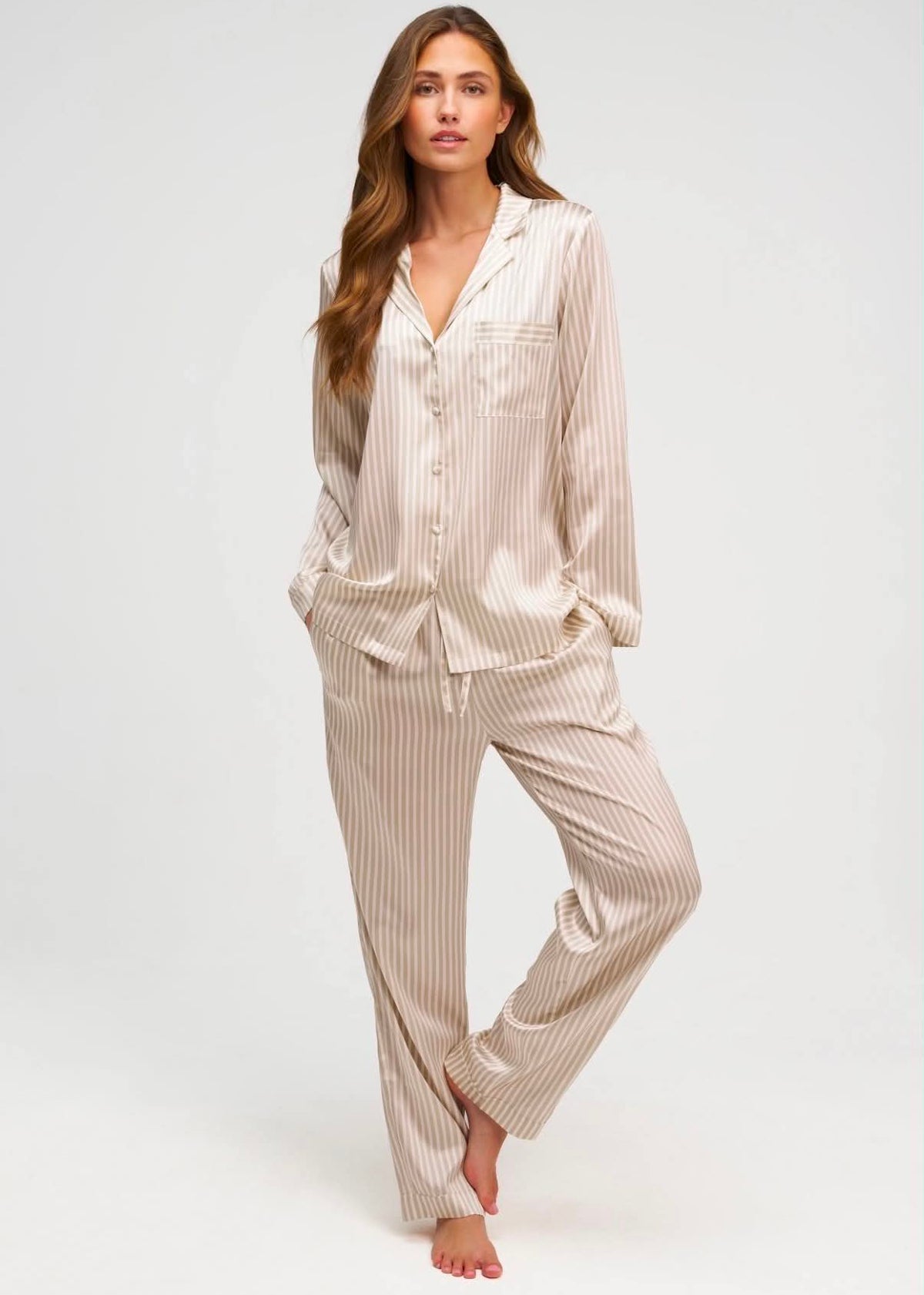Pyjama en Soie - Rayures Champagne
