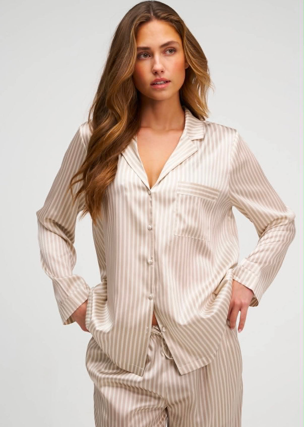 Pyjama en Soie - Rayures Champagne
