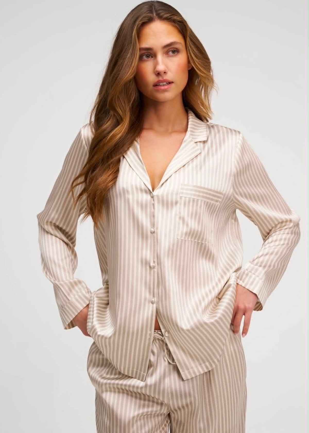 Pyjama en Soie - Rayures Champagne